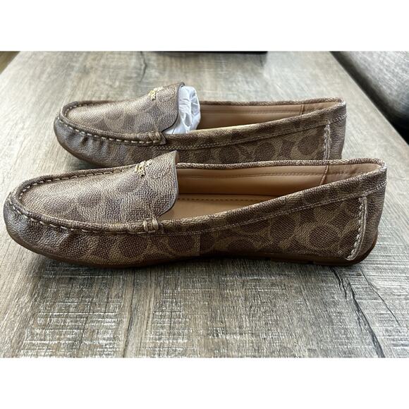 Coach Women's Marley Driver Loafers Size 9.5 Tan Monogram Logo Canvas - Picture 6 of 12